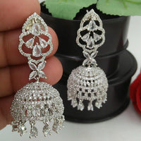 Everlasting Quality Jewels Silver Plated AD Stone Jhumki Earrings