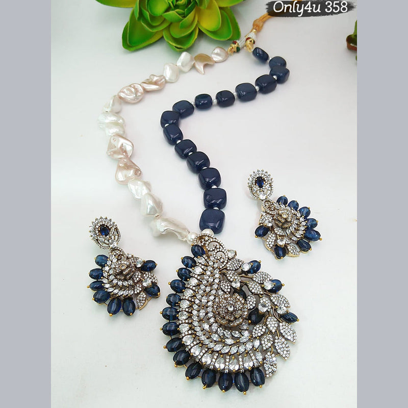 Sukkhi Trendy Gold Plated Reverse AD & Pearl Navy Blue Necklace Set fo -  Sukkhi.com