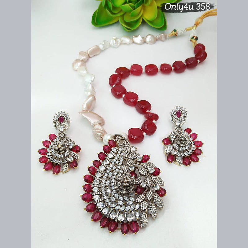 Everlasting Quality Jewels AD Stone and Beads Long Necklace Set