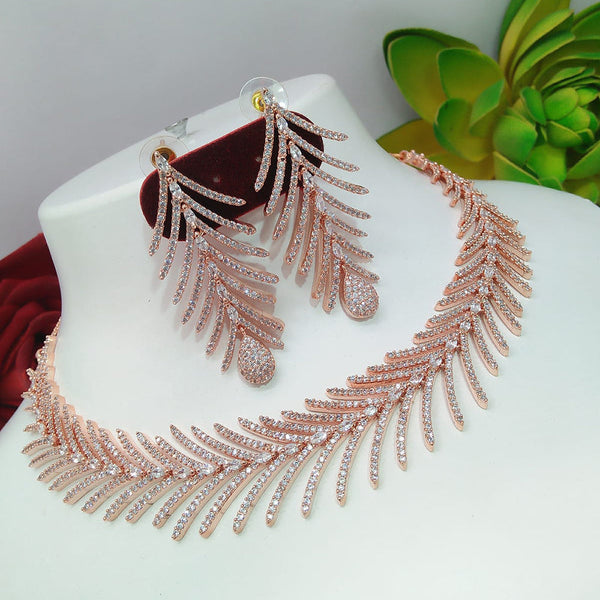 Everlasting Quality Jewels Rose Gold Plated AD Necklace Set
