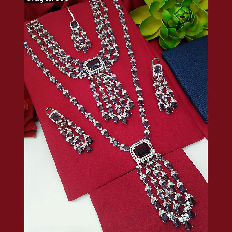 Everlasting Quality Jewels Silver Plated AD Double Necklace Set