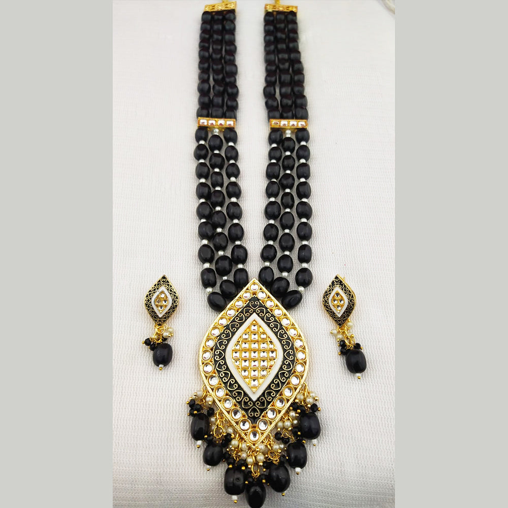 Everlasting Quality Jewels Gold Plated Kundan And Beads Long Necklace Set