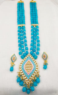 Everlasting Quality Jewels Gold Plated Kundan And Beads Long Necklace Set