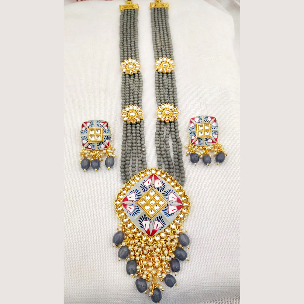 Everlasting Quality Jewels Gold Plated Kundan And Beads Long Necklace Set