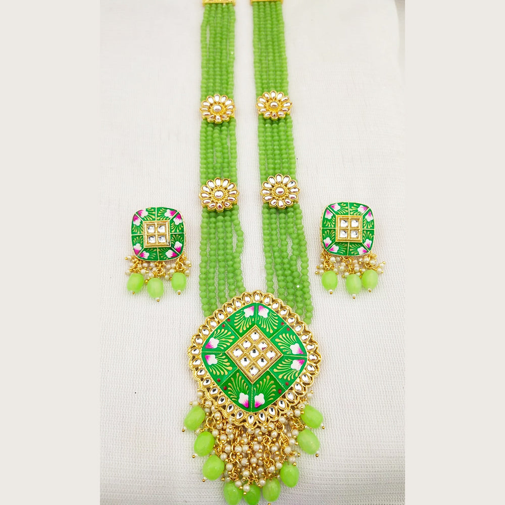 Everlasting Quality Jewels Gold Plated Kundan And Beads Long Necklace Set