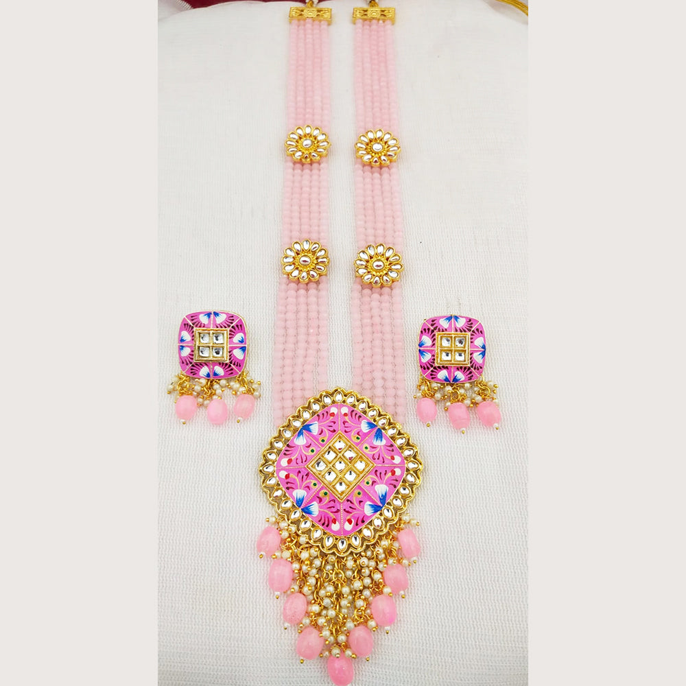 Everlasting Quality Jewels Gold Plated Kundan And Beads Long Necklace Set