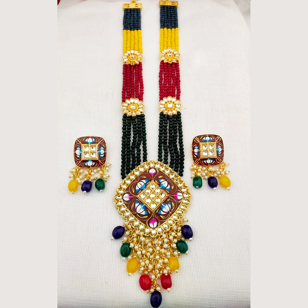Everlasting Quality Jewels Gold Plated Kundan And Beads Long Necklace Set
