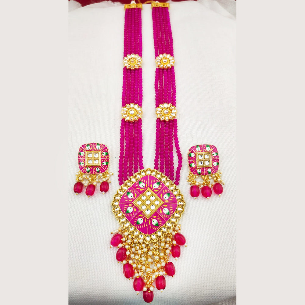 Everlasting Quality Jewels Gold Plated Kundan And Beads Long Necklace Set