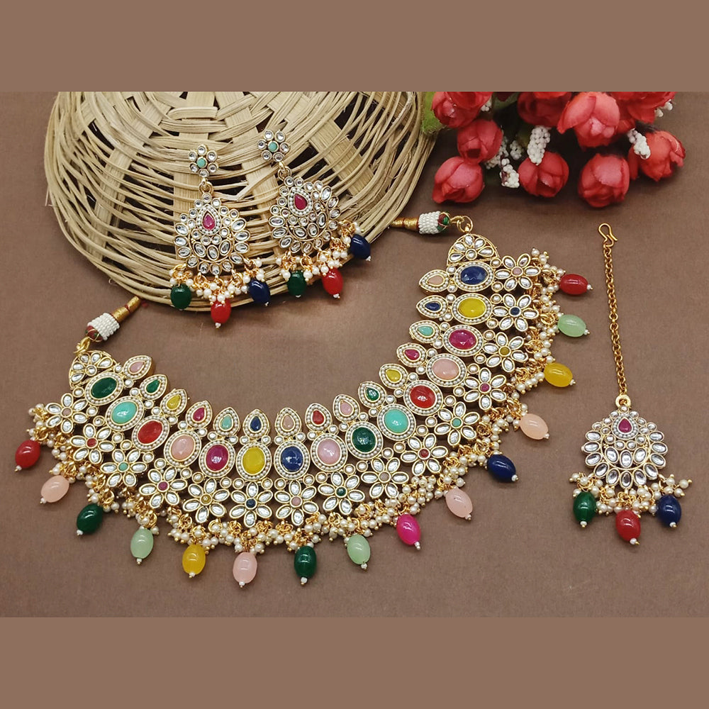 Everlasting Quality Jewels Gold Plated Kundan Stone Choker Necklace Set