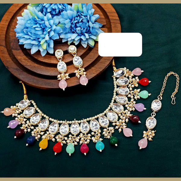Everlasting Quality Jewels Gold Plated Kundan & Beads Necklace Set