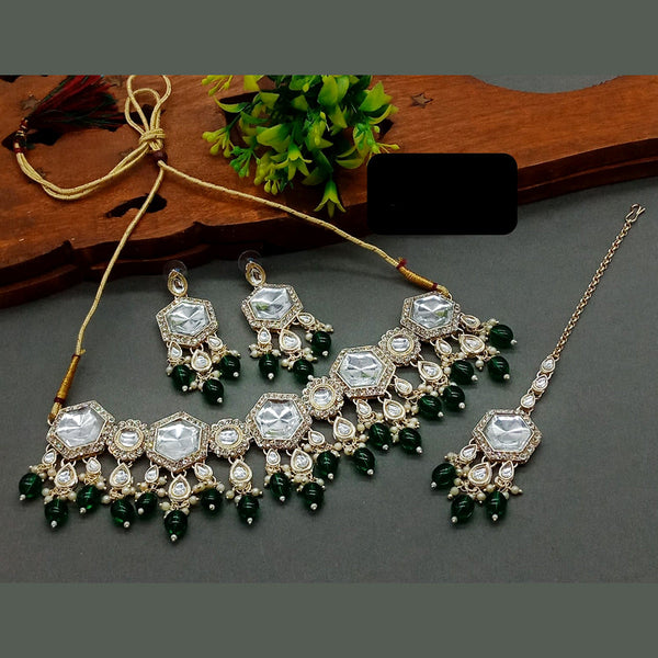 Everlasting Quality Jewels Gold Plated Kundan & Beads Choker Necklace Set