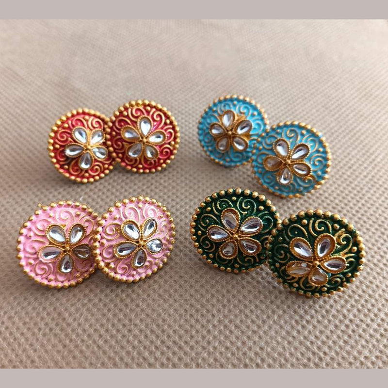 Everlasting Quality Jewels Gold Plated Kundan And Meenakari Studs Earrings (1 Piece Only)
