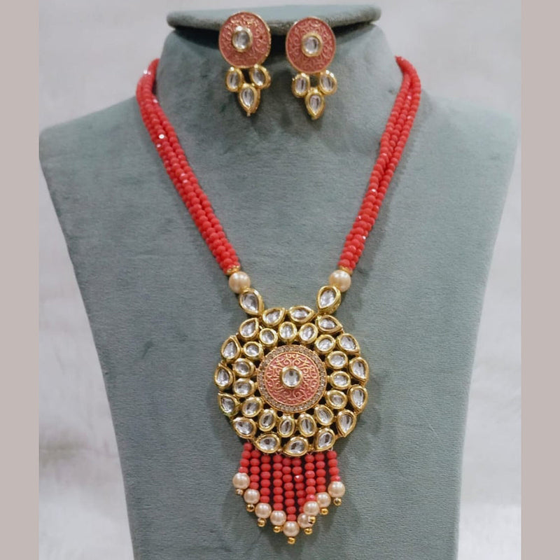Everlasting Quality Jewels Gold Plated Kundan And Beads Necklace Set