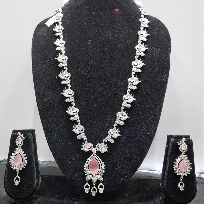 Everlasting Quality Jewels Silver Plated AD Long Necklace Set