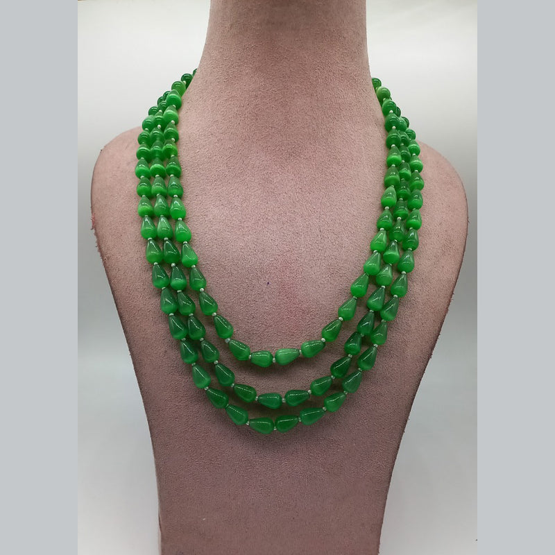 Shimmering Dual Elephant Green Beads Necklace - South India Jewels