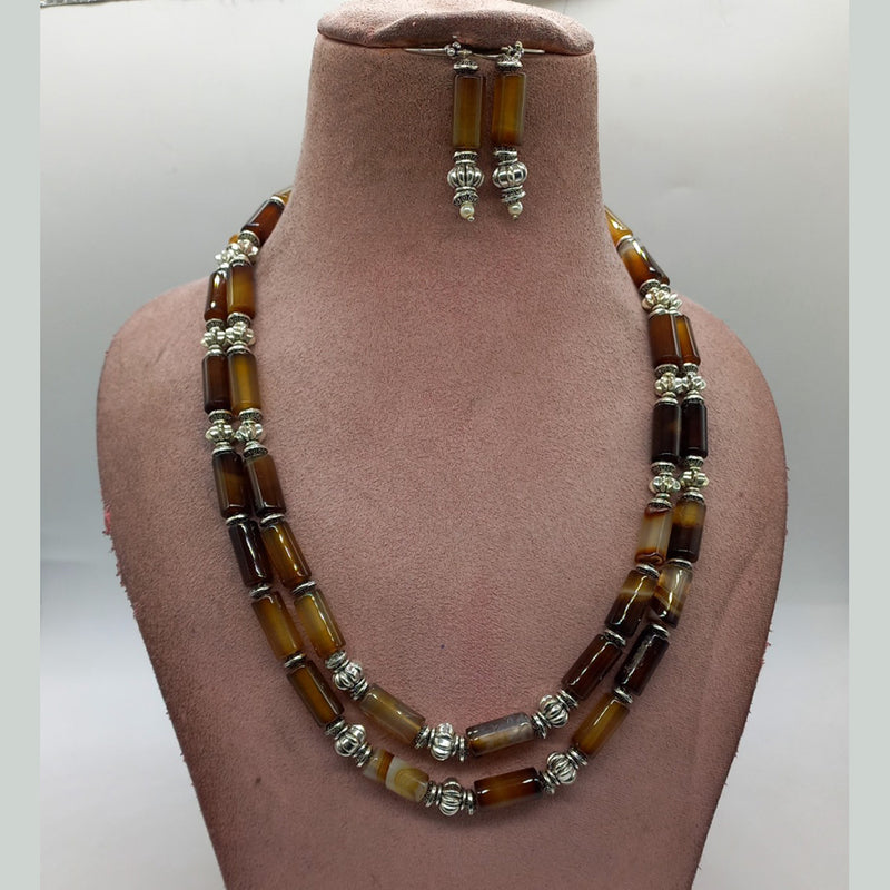 MG Beads Agate Pipe Necklace And Earrings Set