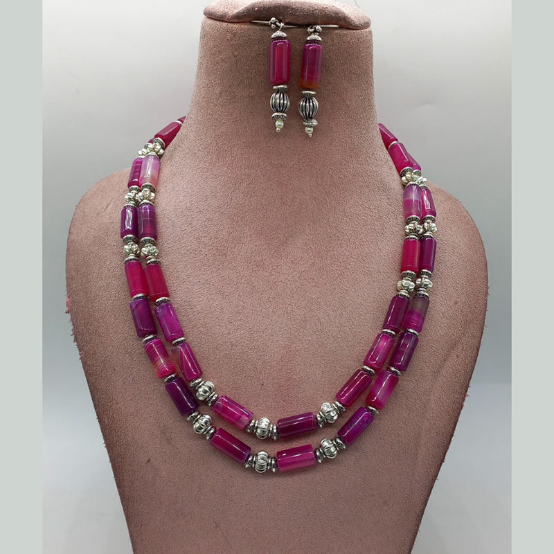 MG Beads Agate Pipe Necklace And Earrings Set