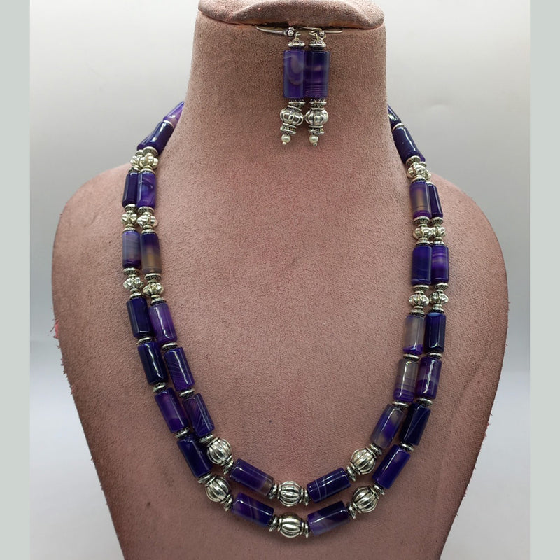 MG Beads Agate Pipe Necklace And Earrings Set