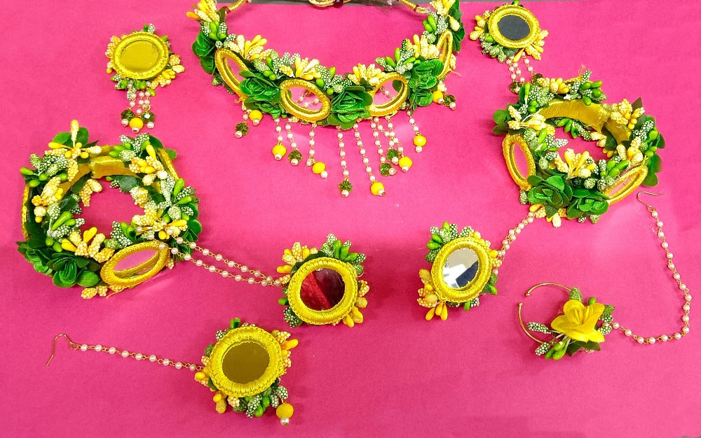 Bhavi Jewels Flower Necklace Set for Haldi Ceremony / Baby Shower