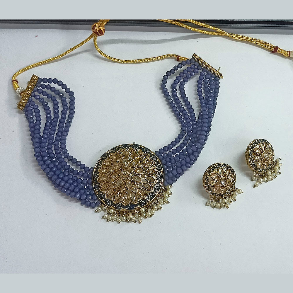 Bhavi Jewels Kundan Stone  & Beads Gold Plated  Necklace Set