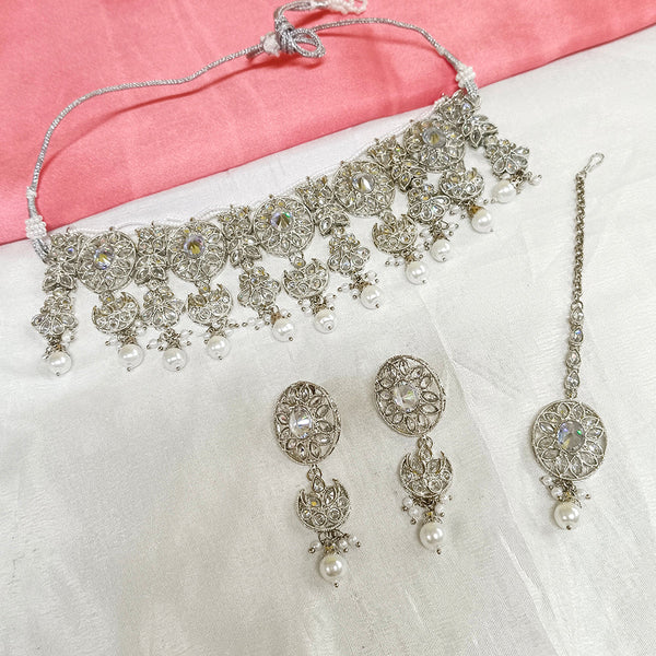 Bhavi Jewels Sliver  Plated Choker Necklace Set
