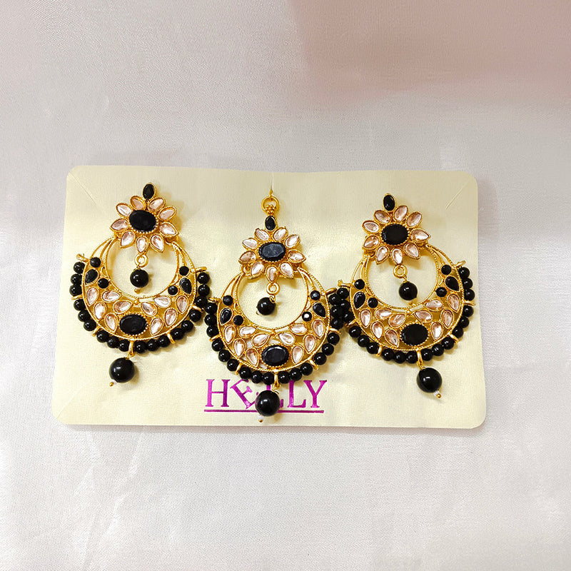 Bhavi Jewels Gold Plated Dangler Earrings With Maangtikka