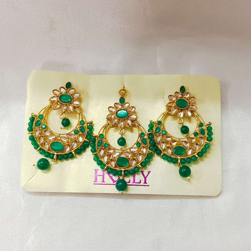 Bhavi Jewels Gold Plated Dangler Earrings With Maangtikka