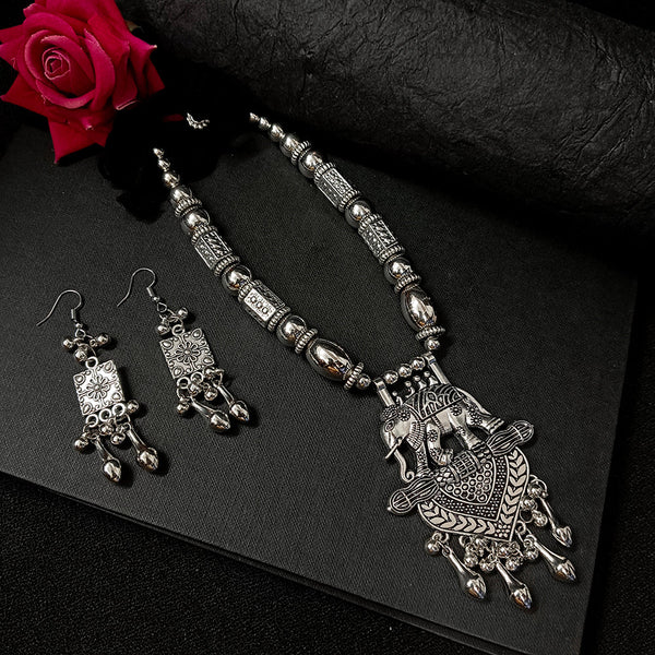 Bhavi Jewels Oxidised Plated Long Necklace Set