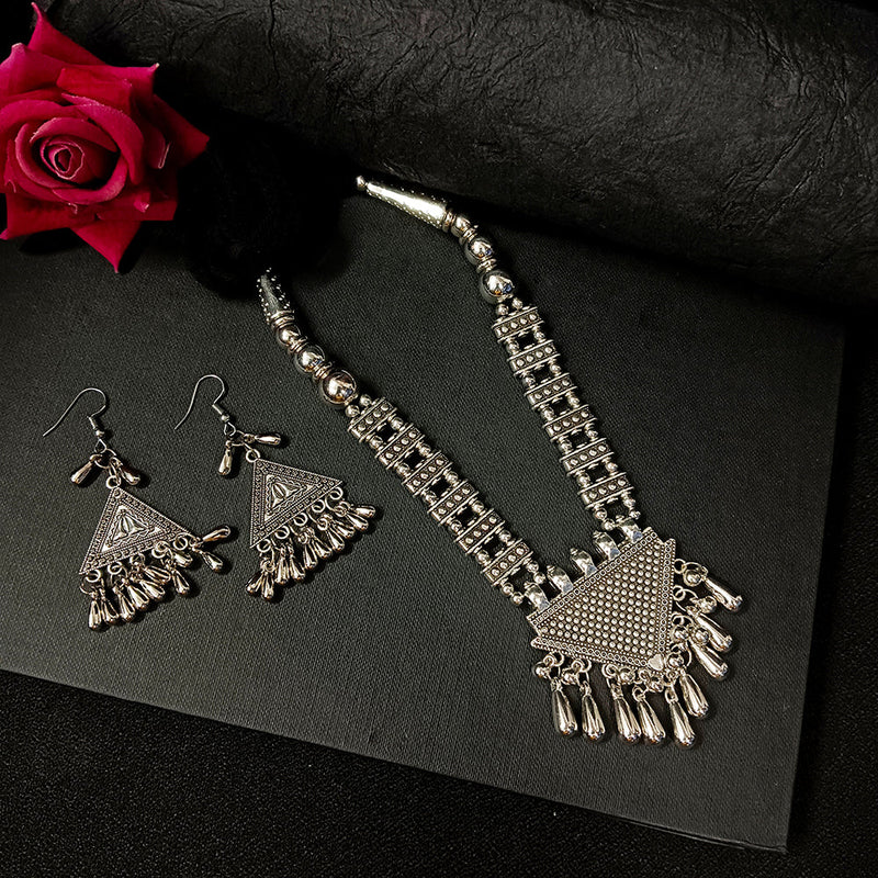 Bhavi Jewels Oxidised Plated Long Necklace Set