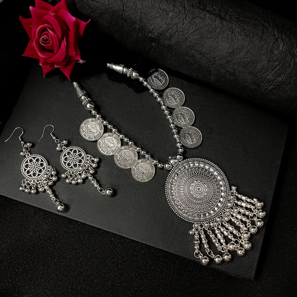 Bhavi Jewels Oxidised Plated Long Necklace Set