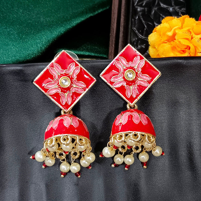 Bhavi Jewels Gold Plated Mennakari Jhumki Earrings