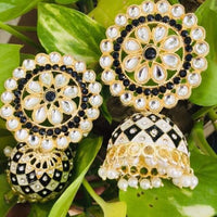 Sanshray Gold Plated Kundan Stone & Meenakari Jhumki Earrings