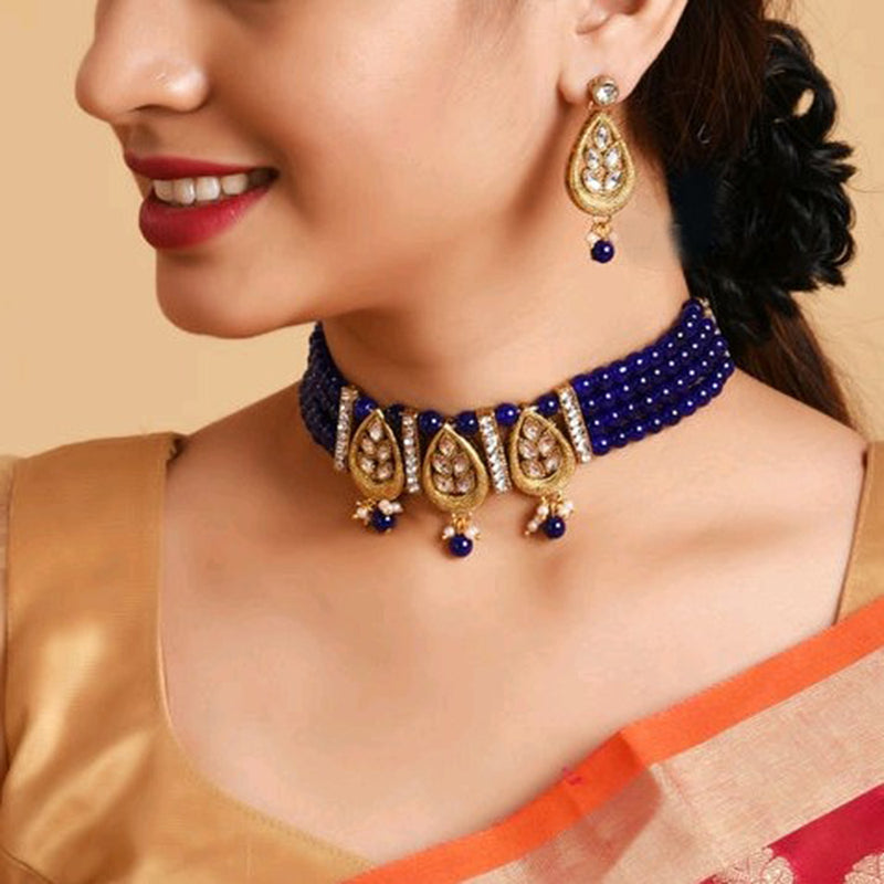 Lalita Creation Gold Plated Kundan Stone & Beads Choker Necklace Set