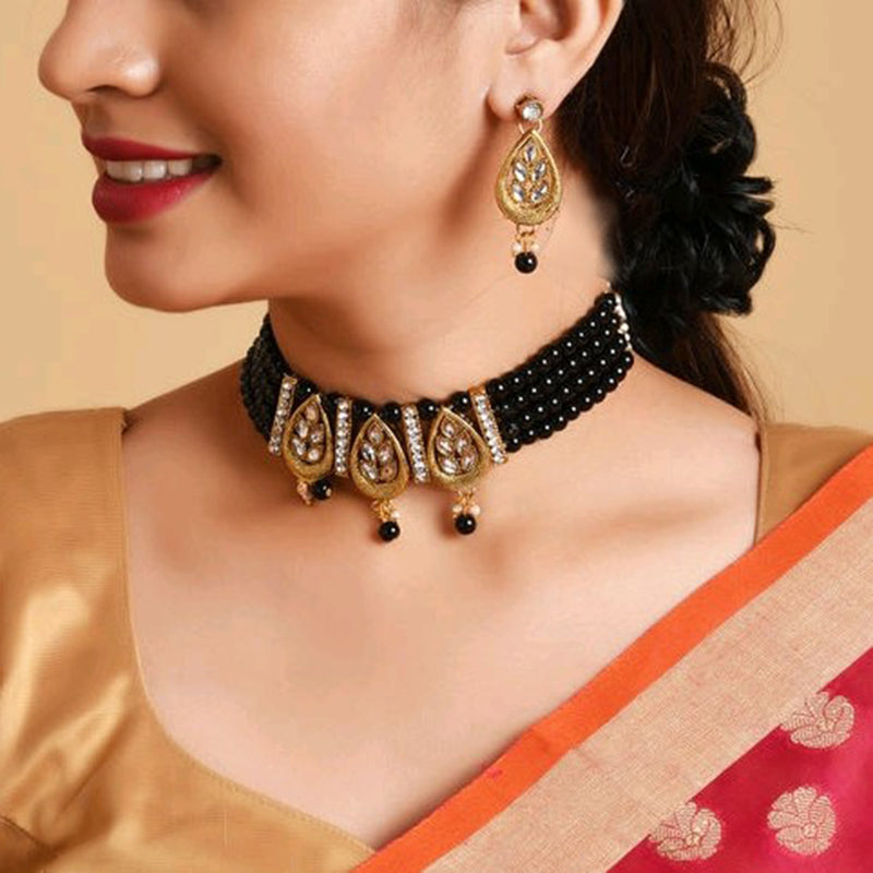 Lalita Creation Gold Plated Kundan Stone & Beads Choker Necklace Set