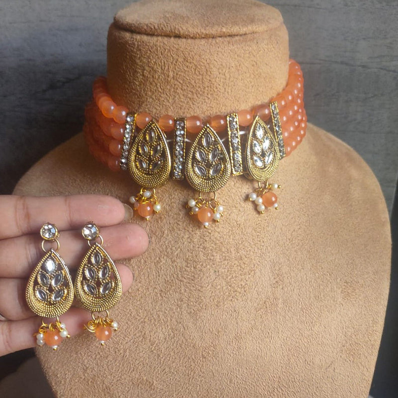 Lalita Creation Gold Plated Kundan Stone & Beads Choker Necklace Set