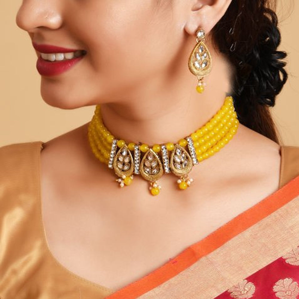 Lalita Creation Gold Plated Kundan Stone & Beads Choker Necklace Set