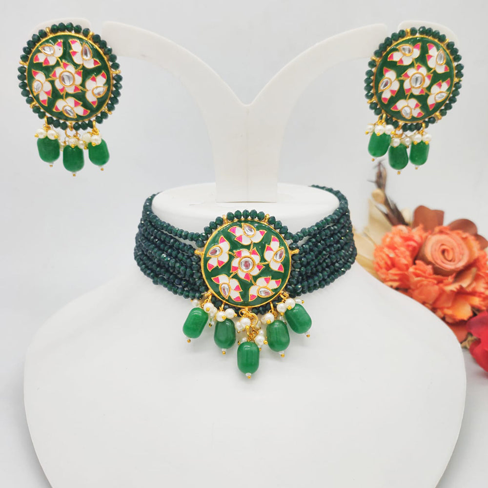 Green Colour Meenakari Choker Necklace Set for Lehenga by FashionCrab