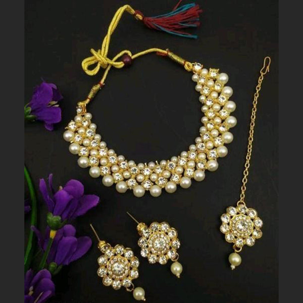 Lalita Creation Gold Plated Pearls And Crystal Necklace Set
