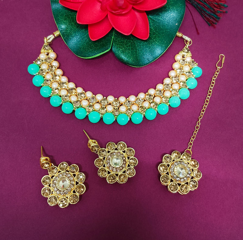 Bhavi Jewels Crystal Stone Gold Plated  Necklace Set