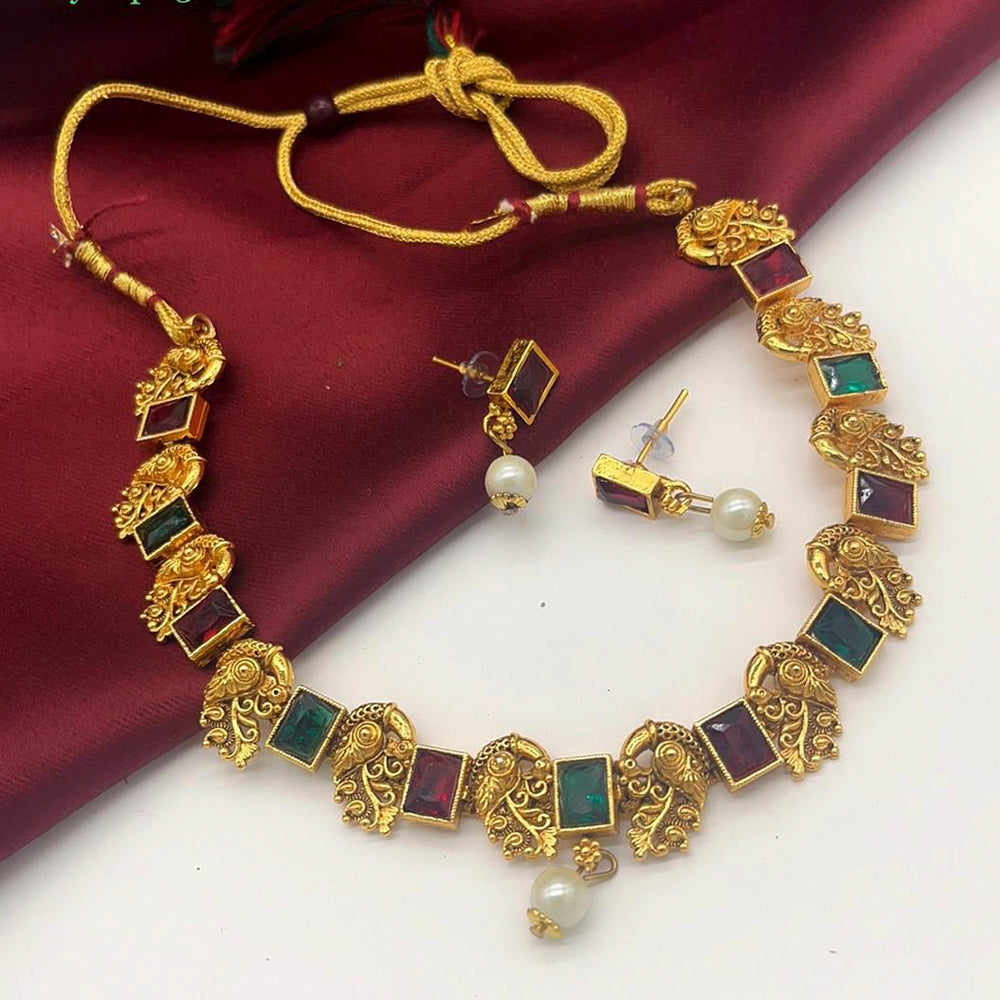FS Collection Crystal Stone Gold Plated Choker Necklace Set