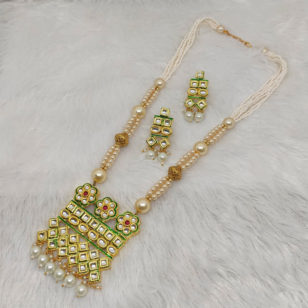 FS Collection Kundan Stone Gold Plated Long Necklace Set