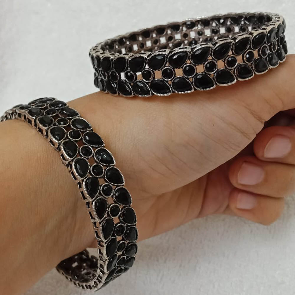 FS Collection Oxidized Plated Pota Stone Bangles Set