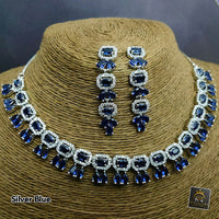 FS Collection AD Stone Silver Plated Choker Necklace Set