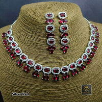FS Collection AD Stone Silver Plated Choker Necklace Set