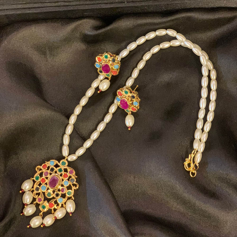 FS Collection Kundan Stone Gold Plated Long Necklace Set