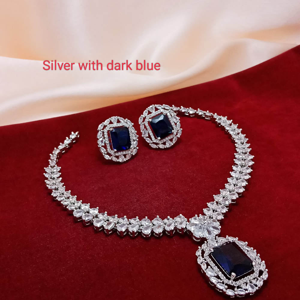 FS Collection AD Stone Silver Plated Choker Necklace Set