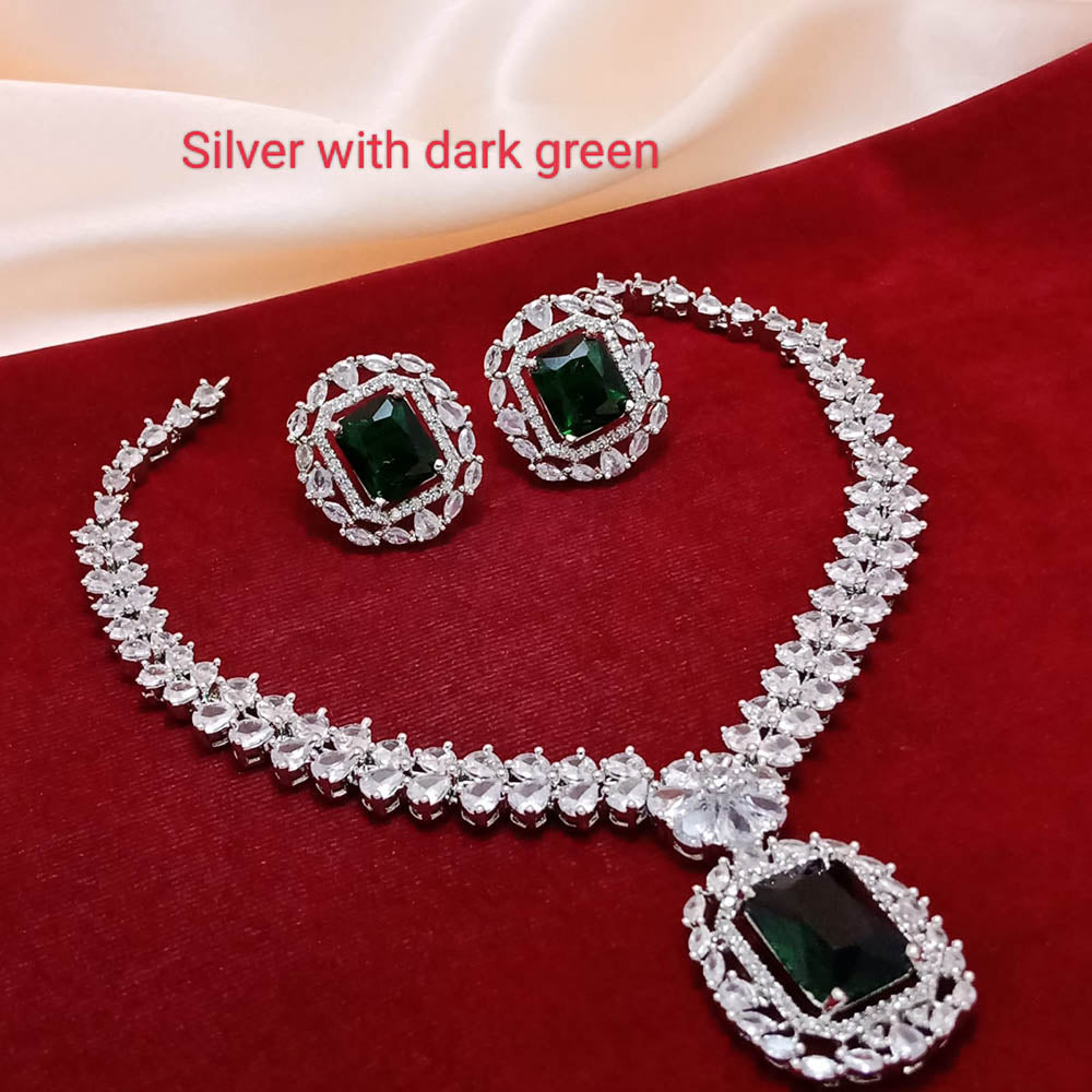 FS Collection AD Stone Silver Plated Choker Necklace Set