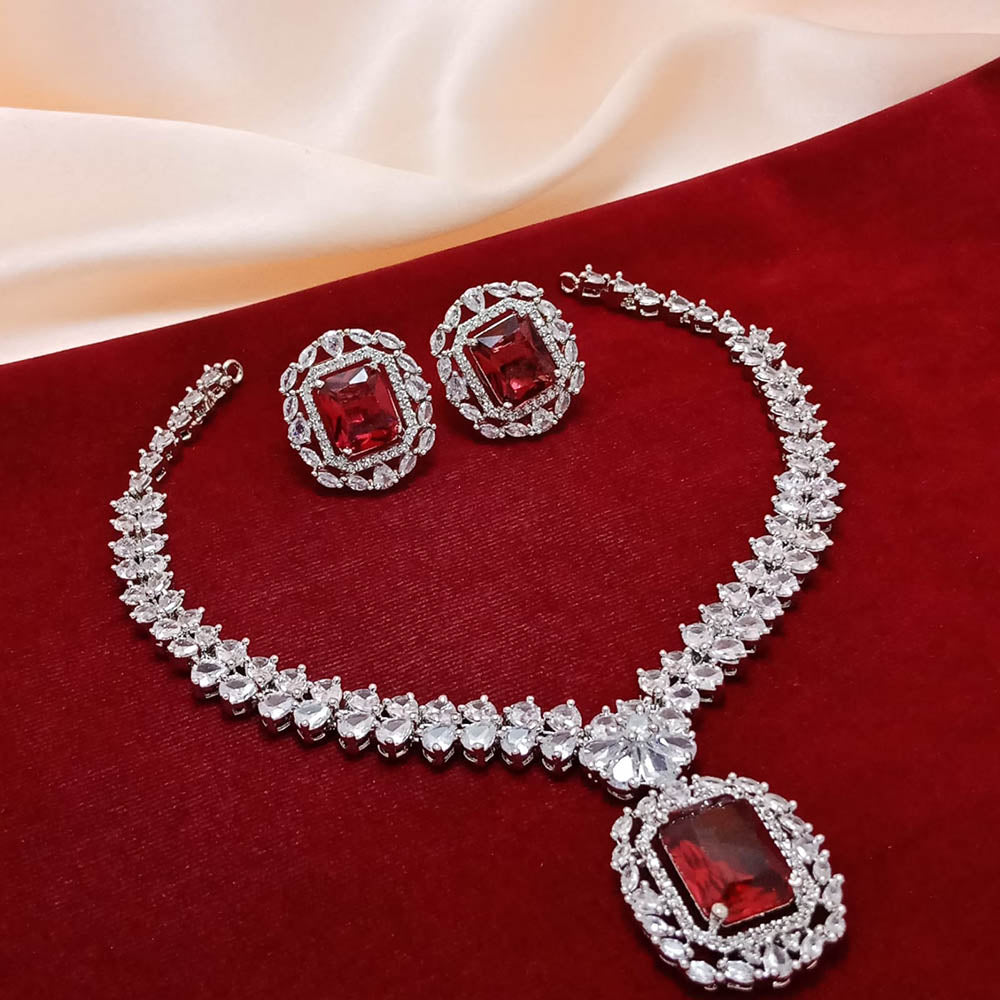 FS Collection AD Stone Silver Plated Choker Necklace Set