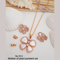 FS Collection Rose Gold Plated Mother Of Pearl Gemstone Pendant Set