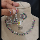 FS Collection AD Stone Silver Plated Choker Necklace Set